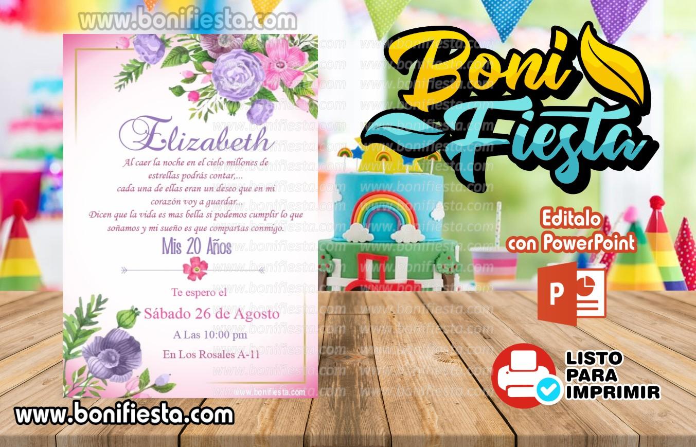 Invitación Cumple Adulto Mujer Flores - Boni Fiesta