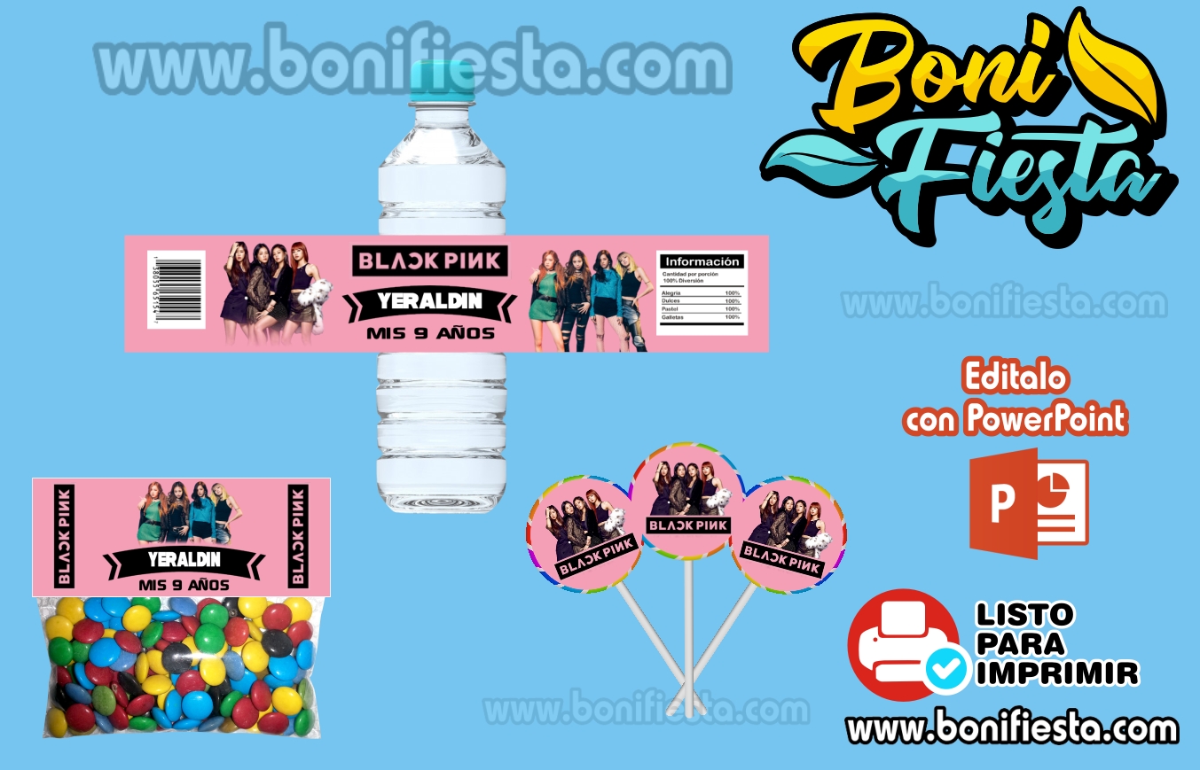 Kit Imprimible de Black Pink Editable en Powerpoint - Boni Fiesta
