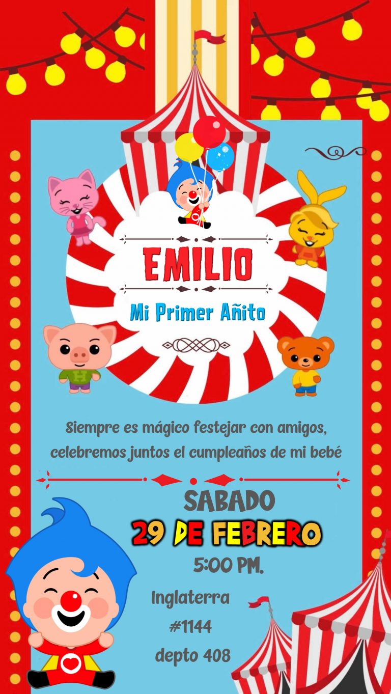 Invitación Del Payaso Plim Plim 04 Boni Fiesta