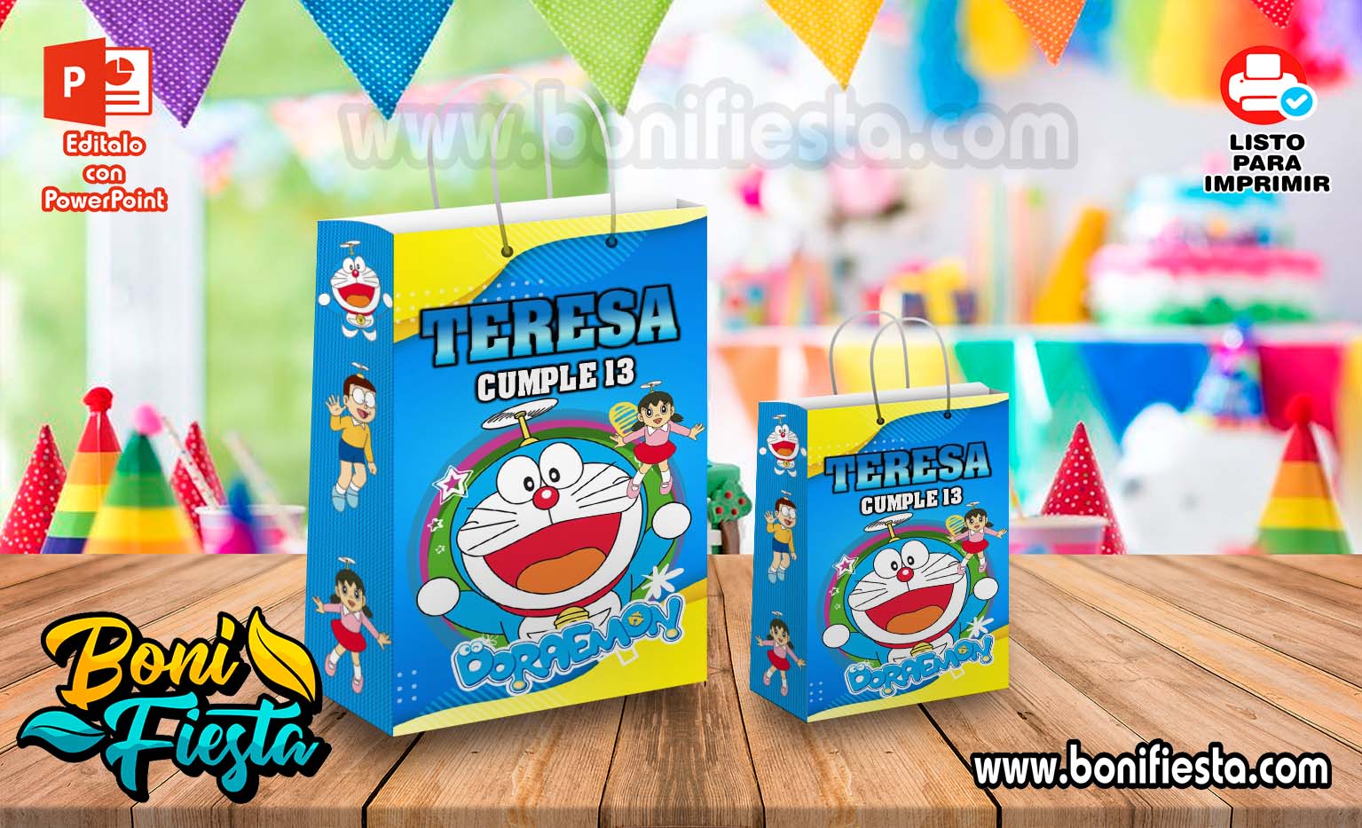 Kit imprimible candy bar Doraemon para fiestas y cumpleaños