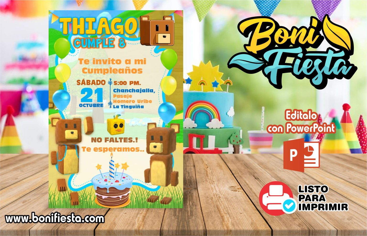 Invitación de Super Bear Adventure – Boni Fiesta